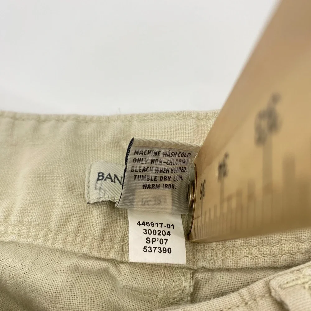 Banana Republic Linen Pants Womens 10 Beige Straight Leg Patch Pocket